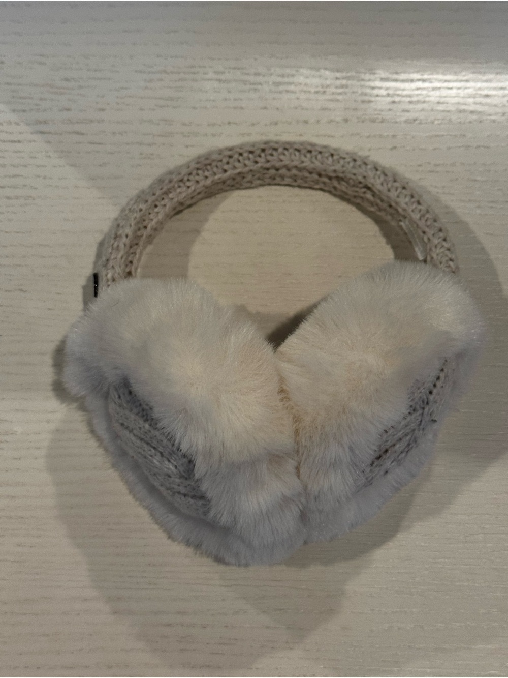 Esprit Faux-Fur Knit Ear Muffs in Cream